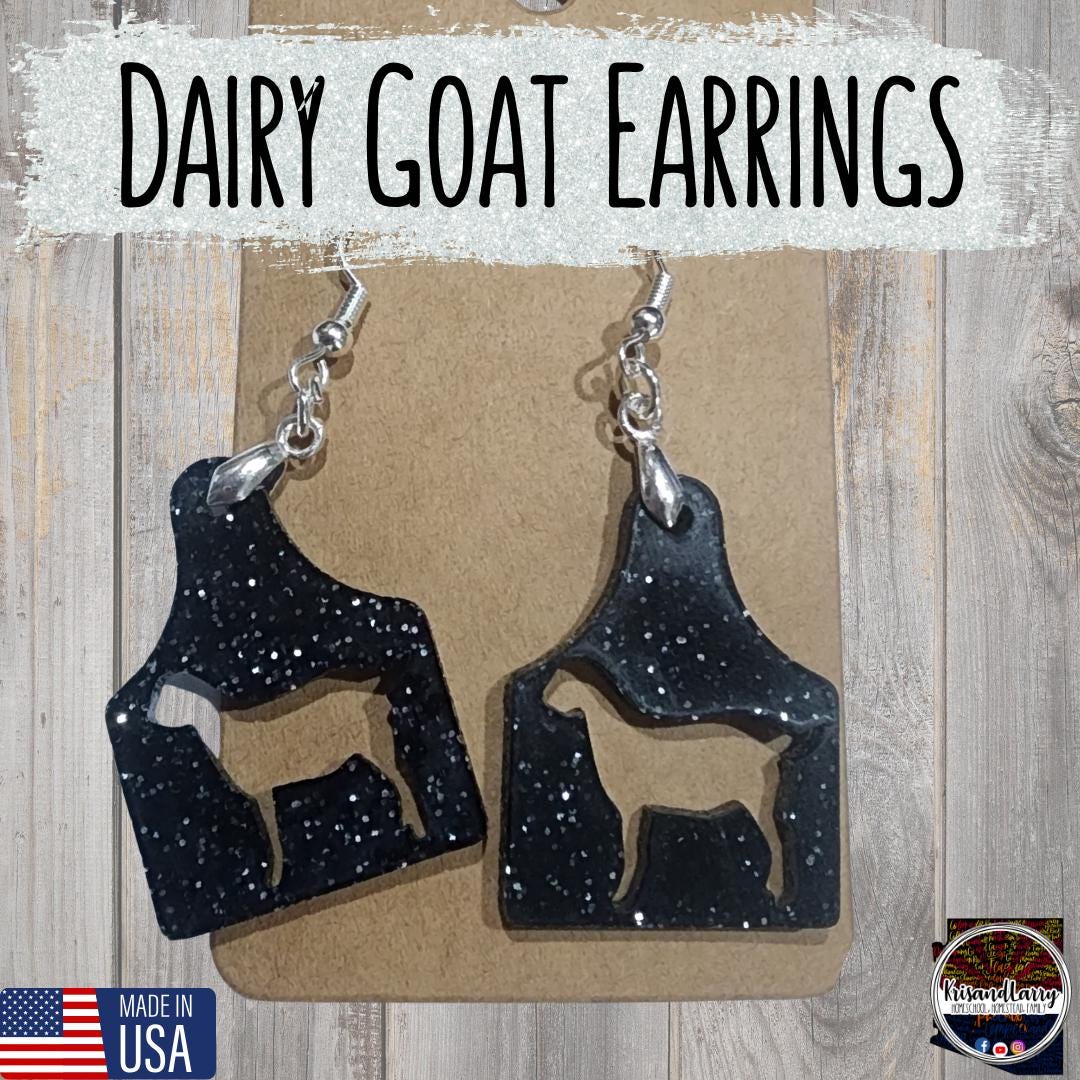 Black Glitter Acrylic Livestock Tag Earrings – Lightweight Show Animal Jewelry – 4H FFA Gift – Farm Girl Style – Goat, Pig, Steer, Lamb,