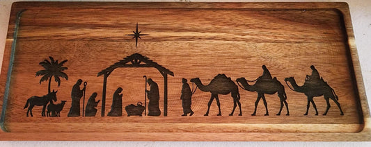 Nativity Acacia laser etched Tray for Christmas
