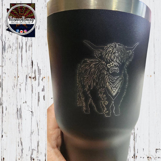 Highland Cow - Black  30 Ounce Engraved Tumbler