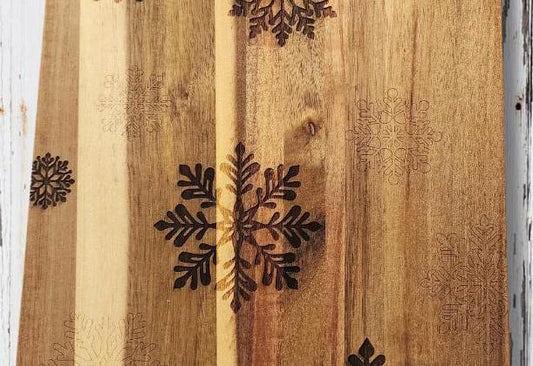 Snowflakes Acacia Wood Cutting Board, winter, Christmas, snow