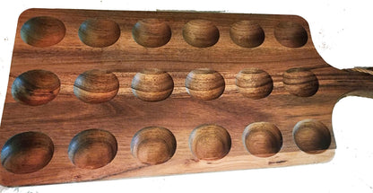 Rectangle Acacia laser etched Deviled Egg Board, 18 eggs, Platter, Cutting Board, Tray, farm stacked animals