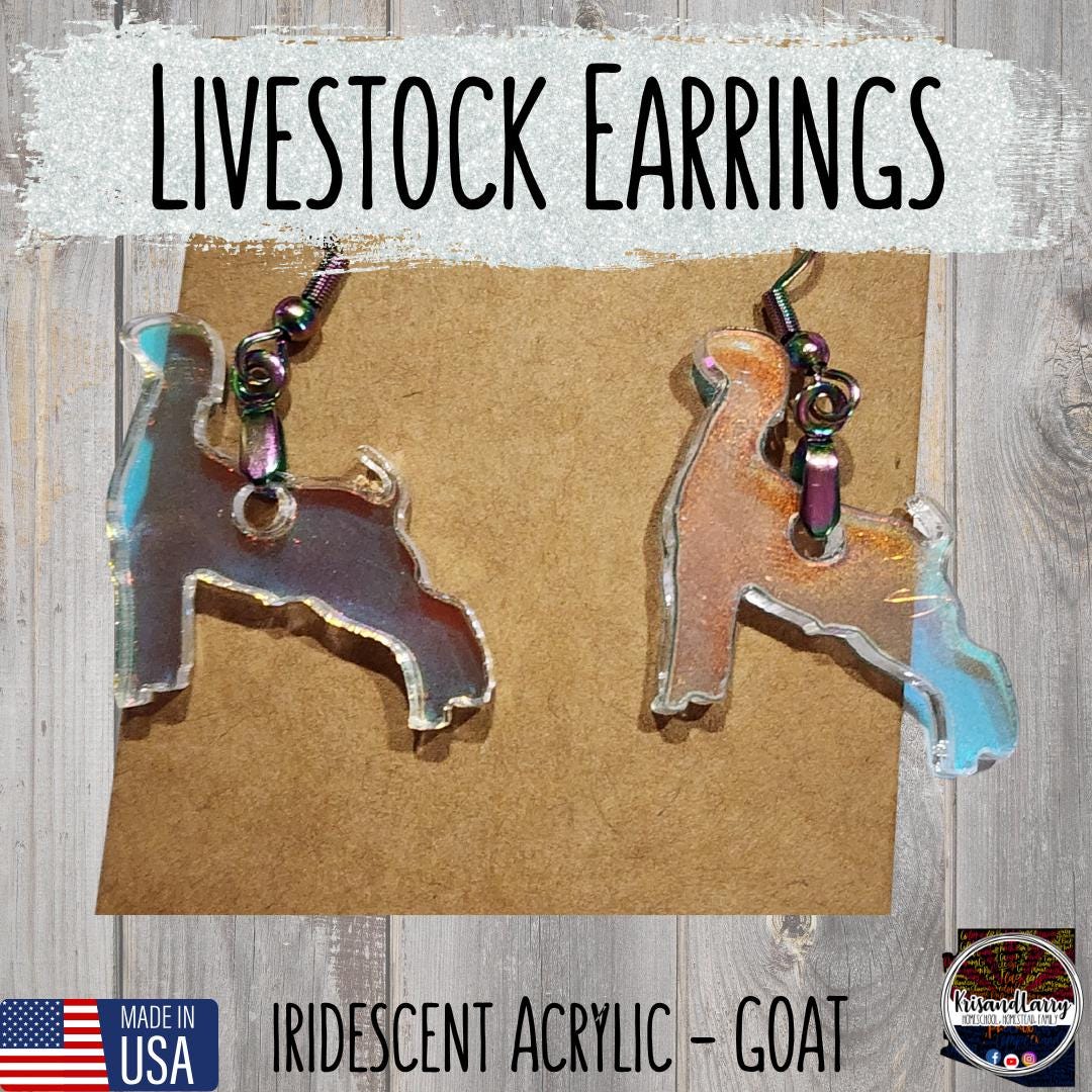 Iridescent Acrylic Farm Animal Earrings – Steer, Lamb, Pig, Goat, Cow Head, Ear Tag – 4H FFA Gift – Lightweight Livestock Jewelry