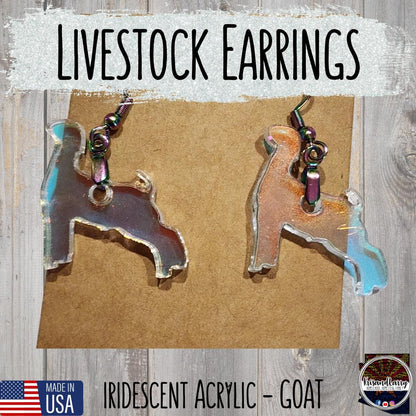 Iridescent Acrylic Farm Animal Earrings – Steer, Lamb, Pig, Goat, Cow Head, Ear Tag – 4H FFA Gift – Lightweight Livestock Jewelry