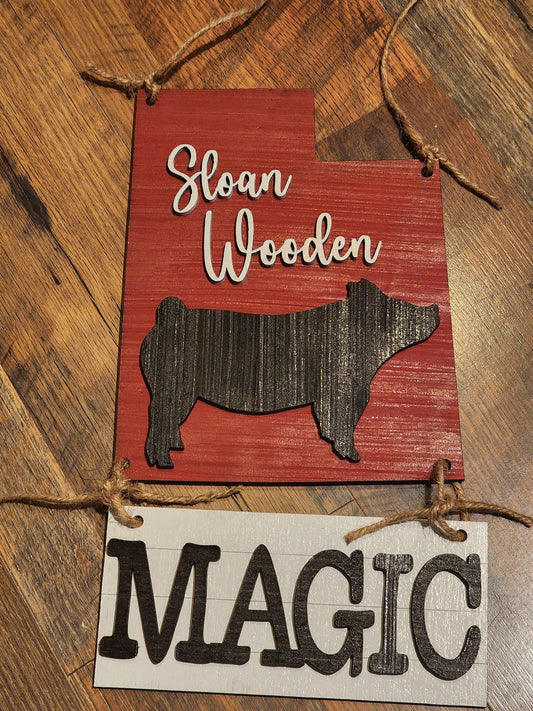 Utah Stall Sign – Custom State Shaped Livestock Tag for 4H & FFA – Personalized Barn Sign for Steer, Pig, Goat, Lamb, Turkey