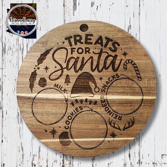 Treats for Santa Christmas round circle acacia cutting , serving board