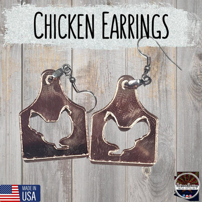 Mirrored Rose Gold Livestock Tag Earrings,  Lightweight Acrylic Jewelry, Show Animal Cutouts, 4H FFA Gift, Steer, Lamb, Pig, Turkey, Chicken