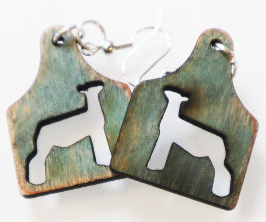 Distressed Tag Lamb Earrings – Turquoise Wood Ear Tag Earrings, Market Lamb Jewelry, Livestock Cutout, Lightweight, Handmade, Nickel-Free