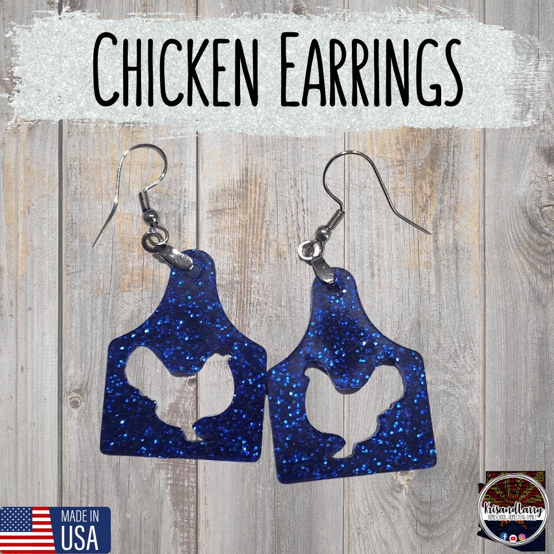 Blue Glitter Acrylic Livestock Tag Earrings – Lightweight Show Animal Jewelry – 4H FFA Gift – Farm Girl Style – Goat, Pig, Steer, Lamb,