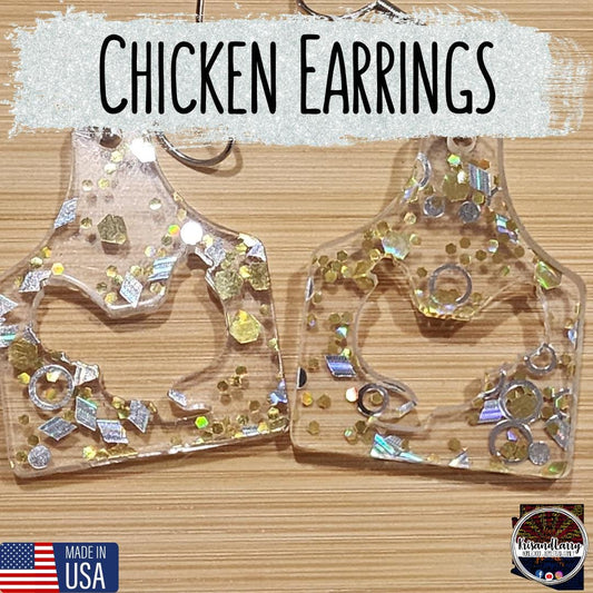 Clear Acrylic Livestock Tag Earrings – Gold & Silver Glitter – Show Animal Cutouts – 4H FFA Gift – Lightweight Farm Jewelry, Pig, Goat, lamb