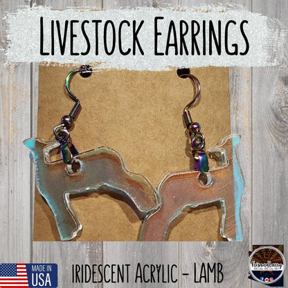 Iridescent Acrylic Farm Animal Earrings – Steer, Lamb, Pig, Goat, Cow Head, Ear Tag – 4H FFA Gift – Lightweight Livestock Jewelry