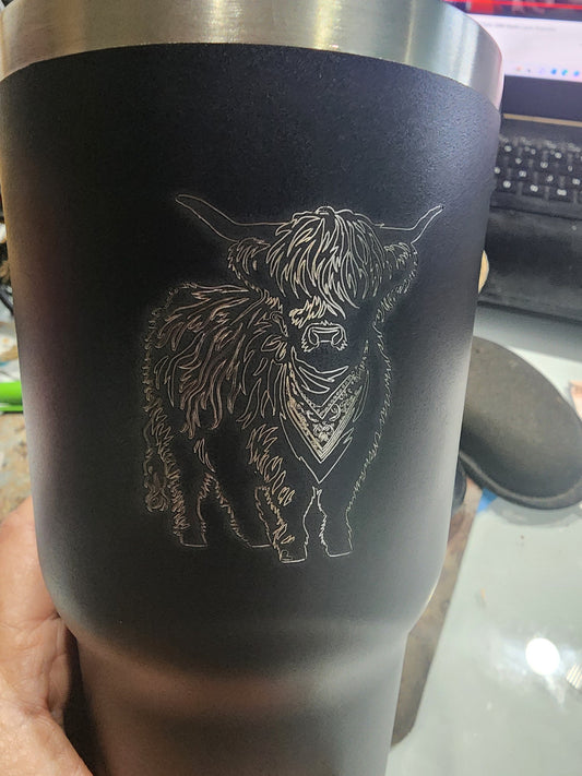 Highland Cow - Black  30 Ounce Engraved Tumbler