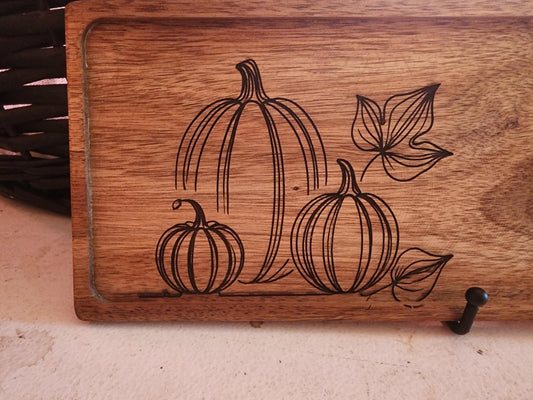 Pumpkin Acacia laser etched Tray for Fall, Thanksgiving, Halloween, original art