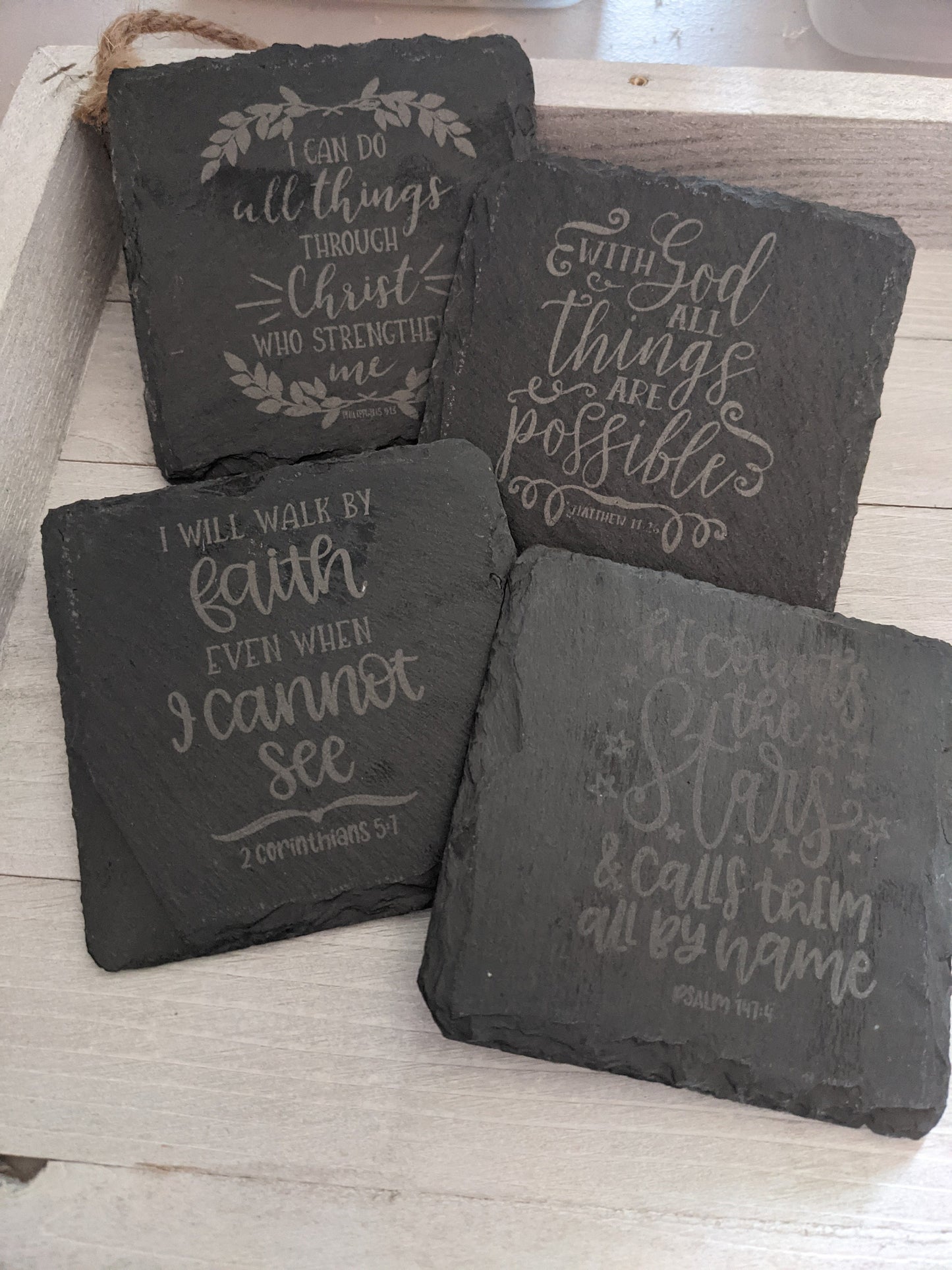 Slate Etched Coasters - Christian Scripture