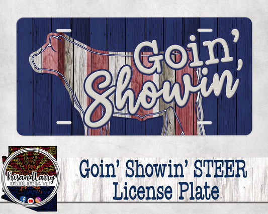 Goin' Showin' Red White and Blue American Steer Livestock License Plate,