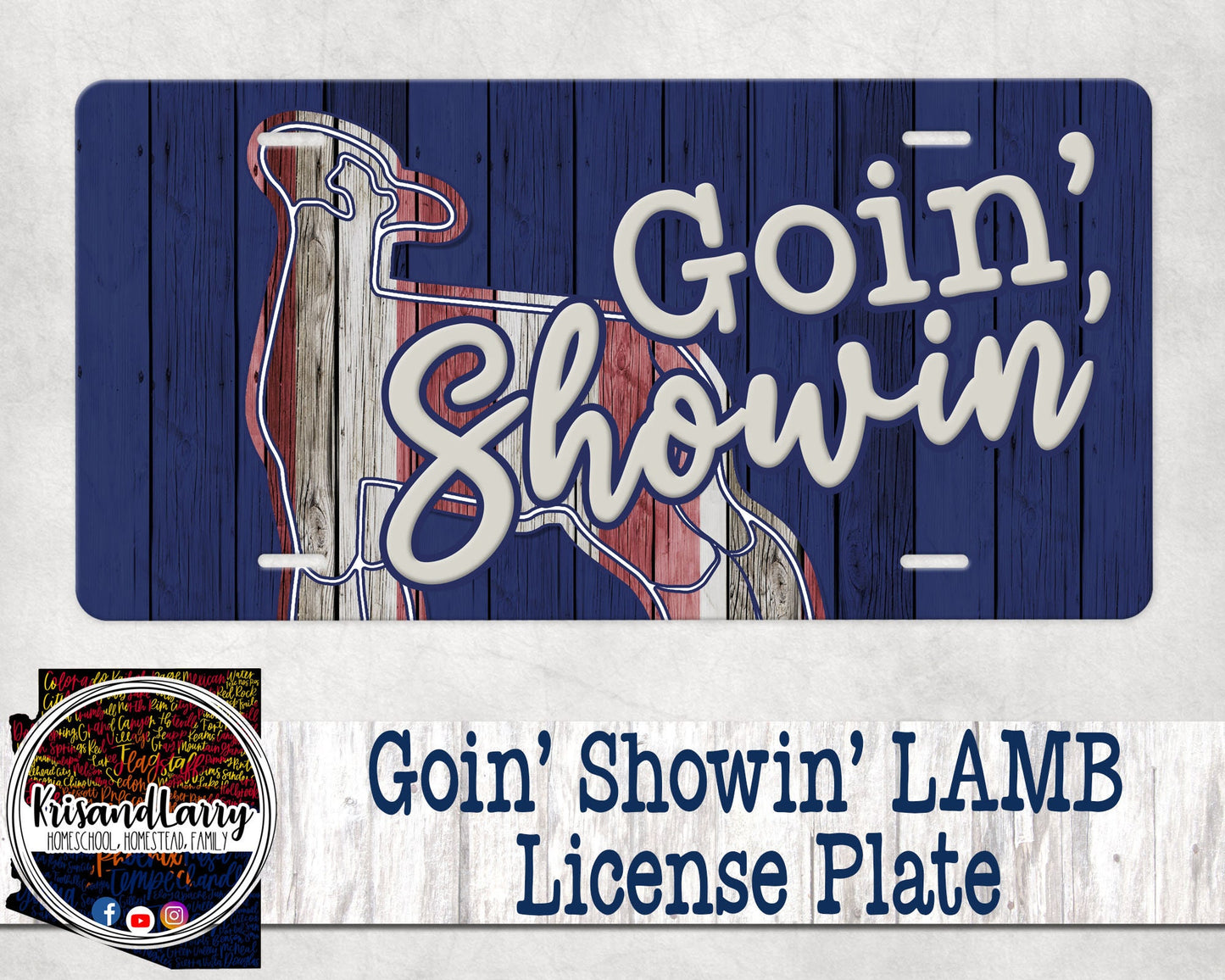 Goin' Showin' Red White and Blue American Lamb Livestock License Plate,