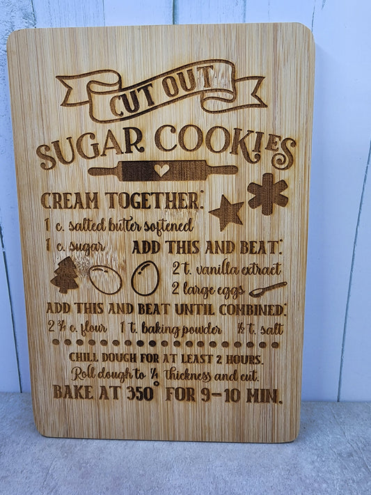 Sugar Cookie Recipe Bamboo Wood Cutting Board  - 8.75 x 6.875 inches