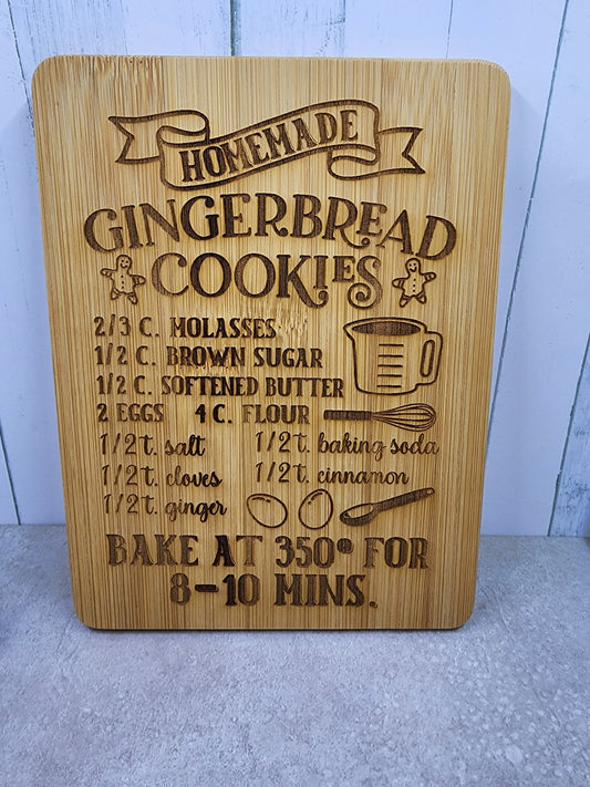 Gingerbread Cookies Recipe Bamboo Wood Cutting Board  - 7.75 x 5.875 inches