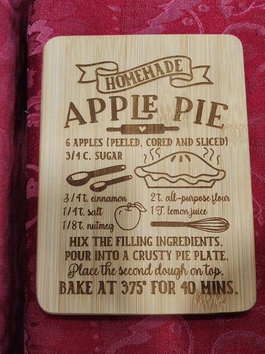 Apple pie Recipe Bamboo Wood Cutting Board  - 7.75 x 5.875 inches