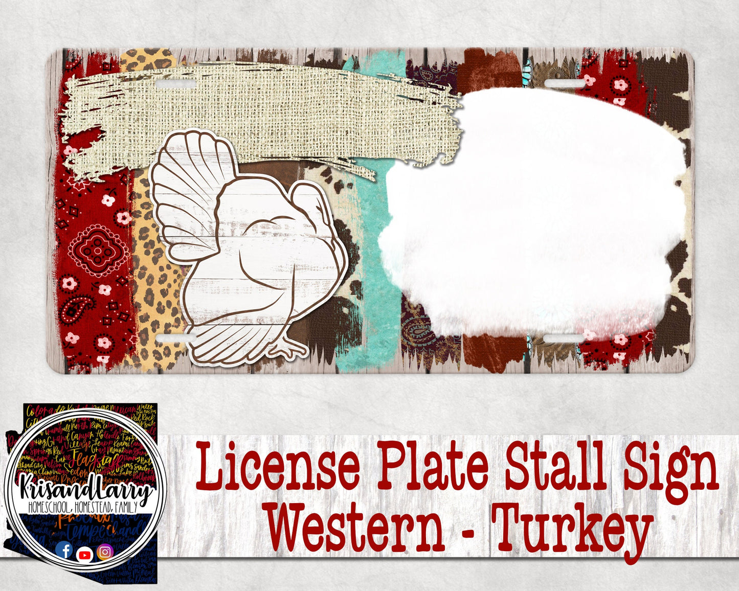 Custom Western License Plate Stall Sign, Livestock, Turkey