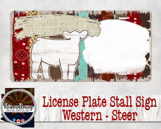 Custom Western License Plate Stall Sign, Livestock, Steer, Cow