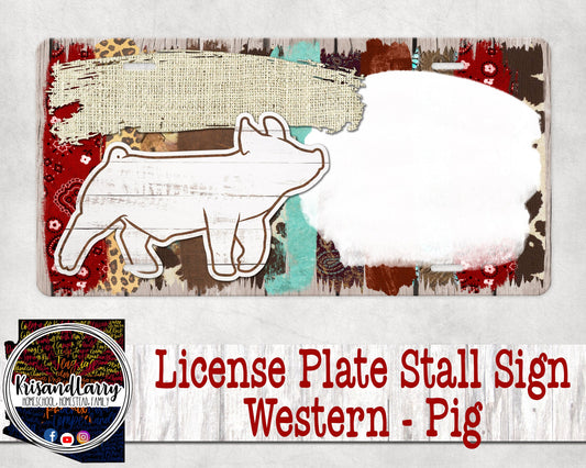 Custom Western License Plate Stall Sign, Livestock, Pig, Swine, Hog