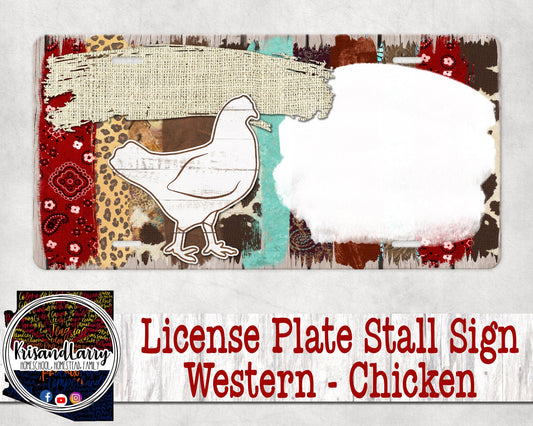 Custom Western License Plate Stall Sign, Livestock, Chicken, Hen, Rooster, pen of 3