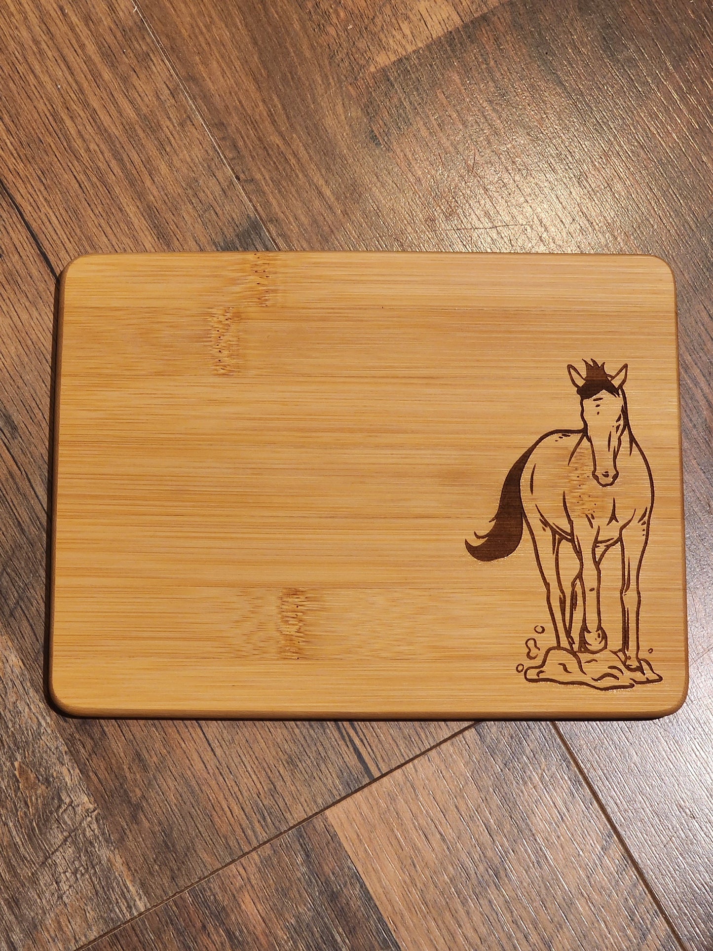horse, western, country etched Bamboo Wood Cutting Board  - 8.75 x 6.875 inches
