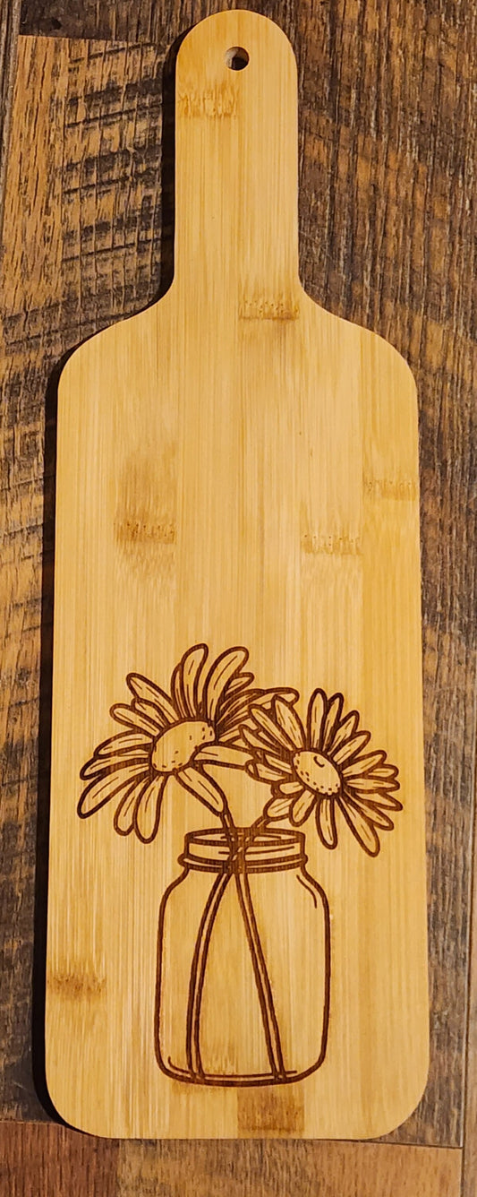Mason Jar and Daisy Flower, America, country, USA, cutting board, serving board, Bamboo Paddle Serving Board