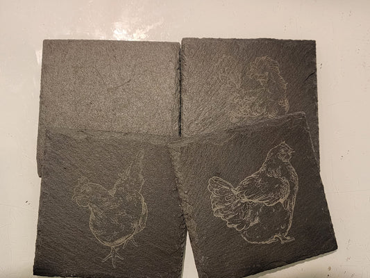 Chicken Slate coasters, set of 4, 4 different chicken breeds for the Chicken lover in your life