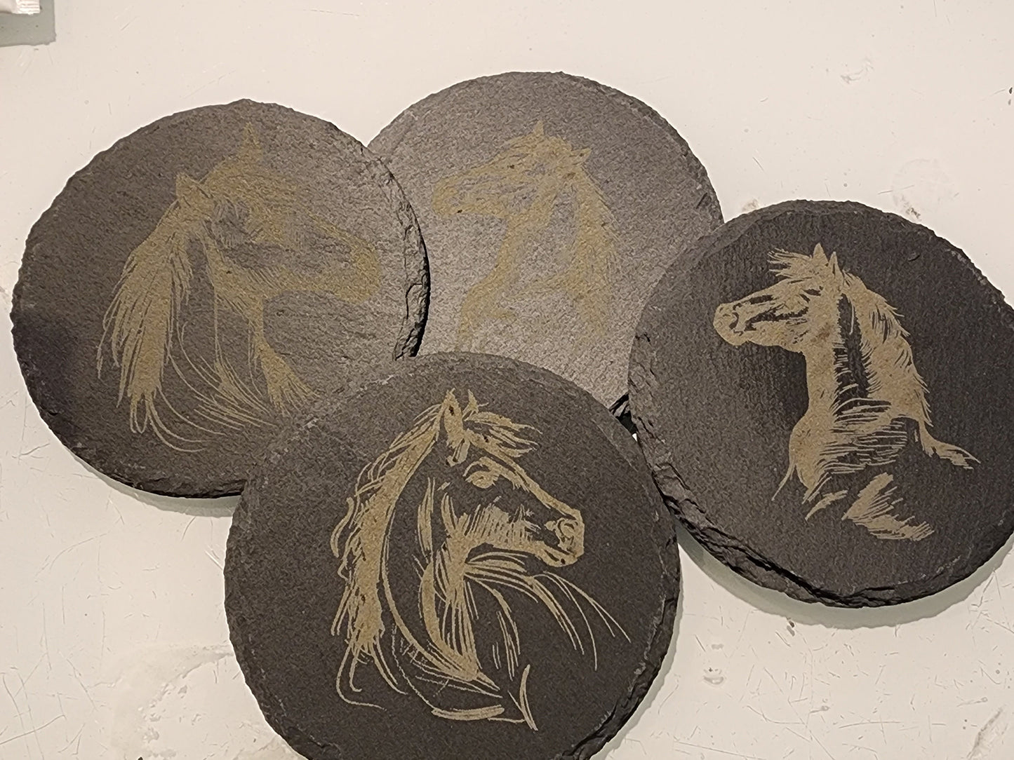Horse Head etched Slate coasters, set of 4
