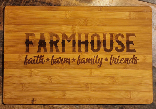Farmhouse, faith, farm, family, friends  bamboo cutting board - XLarge