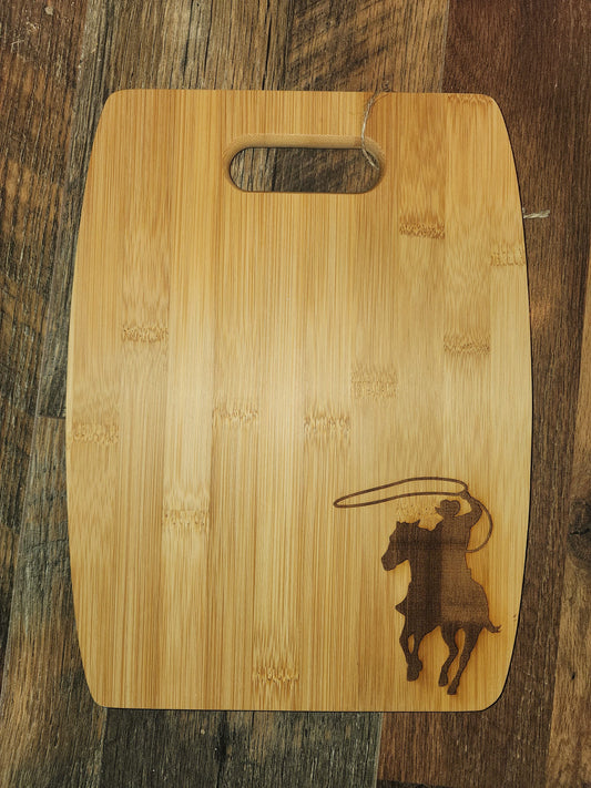 Western Cowboy, lasso,  bamboo cutting board - medium Arc