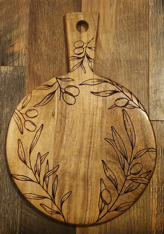 Olive leaves and branches Round Acacia Wood Cutting Board