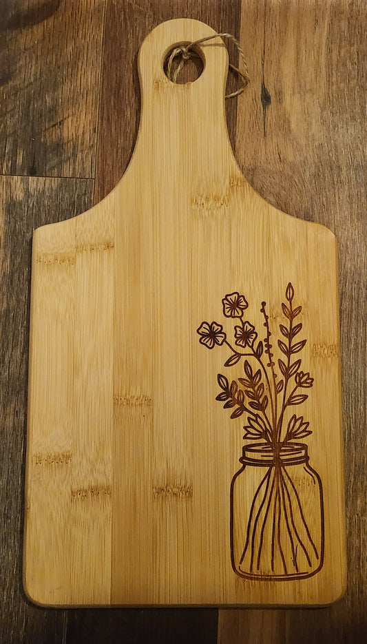 Mason Jar Flowers bamboo cutting board, serving board,