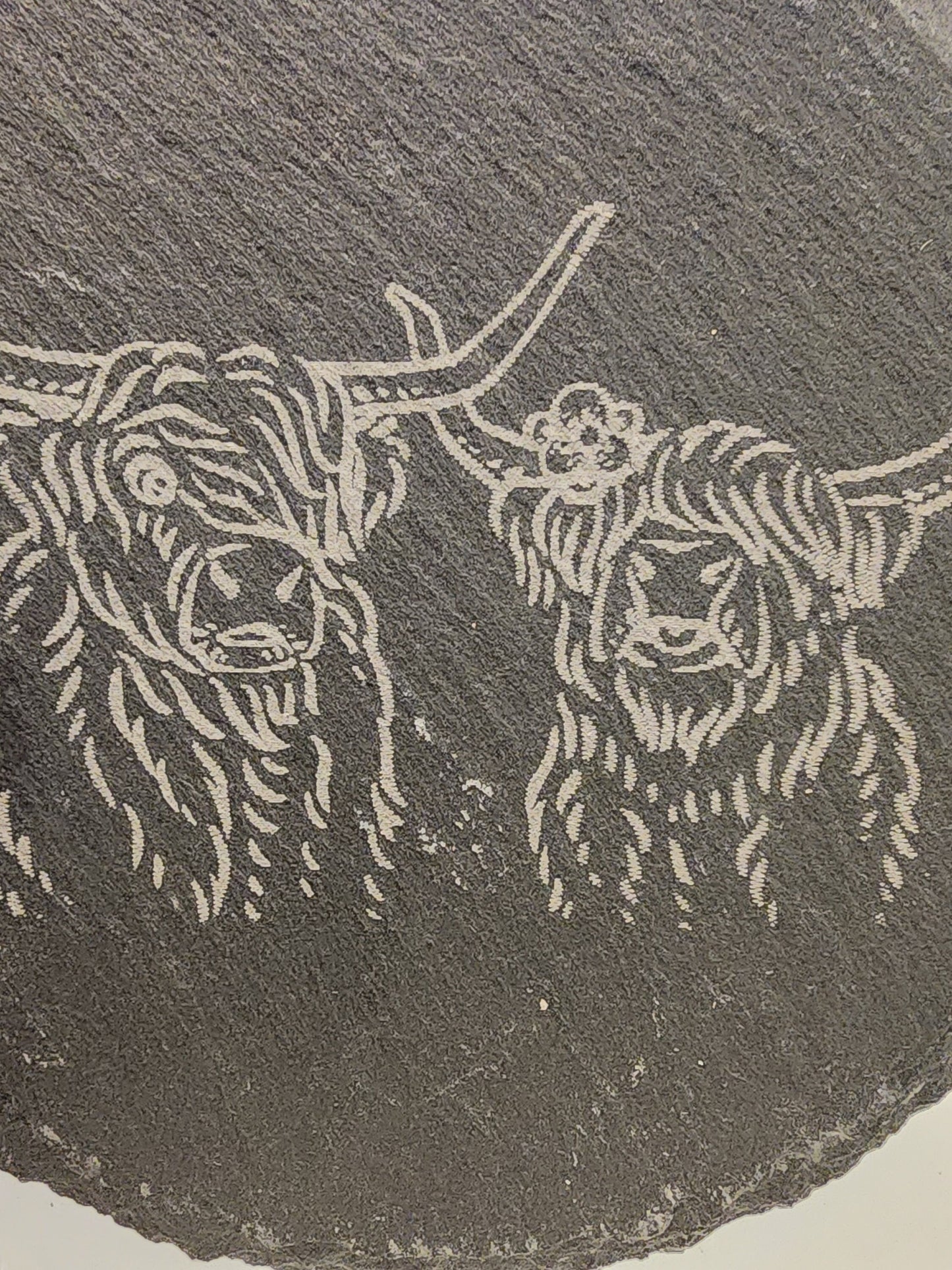 Highland cow etched Slate coasters, set of 4, four different designs