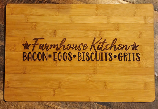 Farmhouse kitchen, Bacon, Eggs, Biscuits, Grits  bamboo cutting board - XLarge